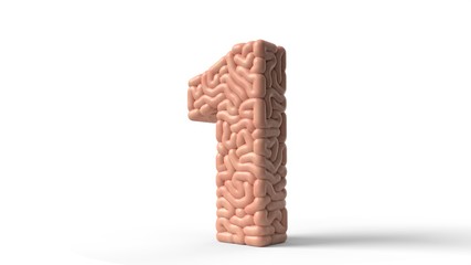 human brain in shape of number 1. 3D illustration