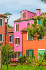 Colorful apartment building in Burano, Venice, Italy.