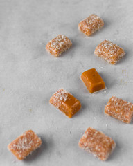 Unwrapped chewy salted caramel candies