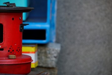 Red oil range for sale on the street