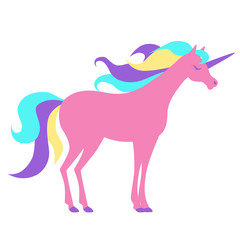 Pink cute unicorn for a card or t-shirt. Flat design. Vector illustration