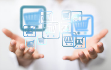 Online shopping business concept selecting shopping cart.