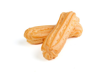 Eclairs isolated on white background. Delicious french dessert. Sweet dessert.