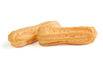 Eclairs isolated on white background. Delicious french dessert . Sweet dessert.