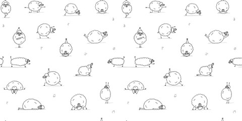 Funny sheep doing yoga, seamless pattern for your design