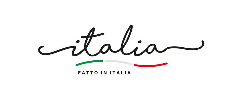Made in Italy logo Italian language handwritten calligraphic lettering sticker flag ribbon banner