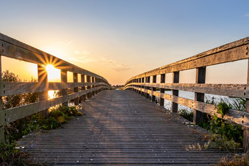 bridge over the river during sunset.