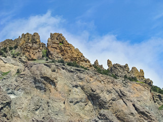 Crimea, Part of the Karagach Ridge, King and Queen Rocks, Peaked Cliffs and Peaks, Kara-Dag Mountain Range