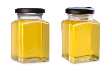 Mockup glass jar of fresh flower honey