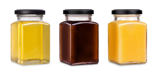 Collection of jars of different types of honey