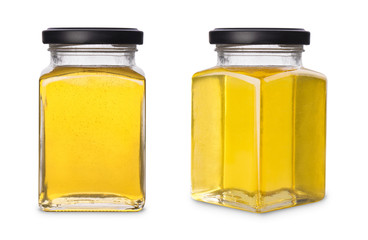 Mockup glass jar of fresh flower honey