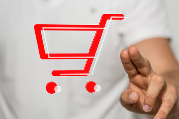 Online shopping business concept selecting shopping cart.