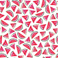 Pieces of red watermelon pattern. Summer seamless illustration for textiles, scrapbooking, wallpaper, packaging
