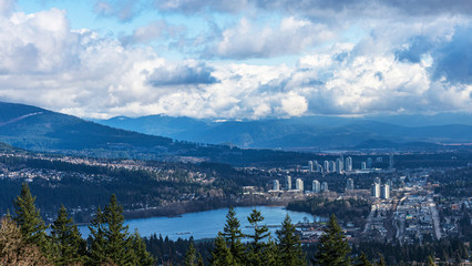 Burrard Inlet at Port Moody with North Shore mountains in background - Winter
