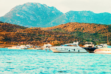 Obraz premium Yachts at Mediterranean Sea on in Sardinia Italy