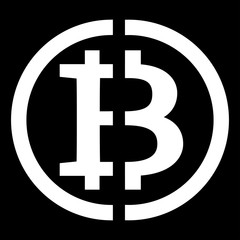 Bitcoin cryptocurrency divided in half - bitcoin halfing, a symbol of the upcoming split in half. Bitcoin inflation in the global currency market, investing in the future.