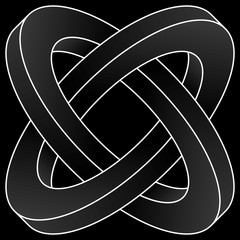 Impossible two circles icon. White vector optical illusion shape on black background.
