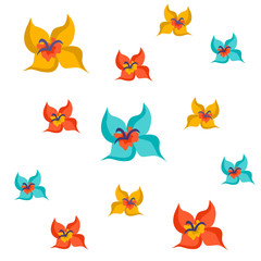 Set of spring vector drawings of butterflies, flowers on a white isolated background in flat style. Print, postcard, children's