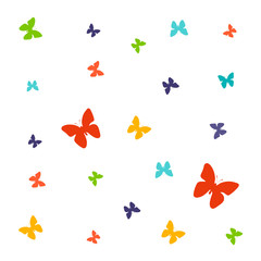 Set of spring vector drawings of butterflies, flowers on a white isolated background in flat style. Print, postcard, children's