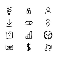 Business set of icons drawn by hand. A set of black icons drawn in pencil. Vector eps illustration.