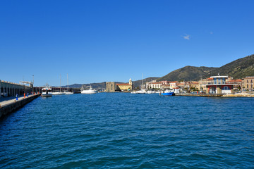 Acciaroli, Italy, 02/15/2020. Boats in the harbor of a tourist town in southern Italy