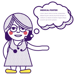 Vector medical illustration with a doctor character. Speaks in bubble with place for text. The concept of a healthy lifestyle, healthcare. Design for advertising, web site, poster.