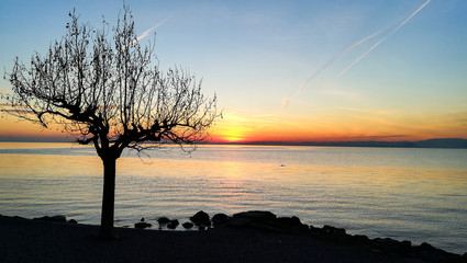 Sunset at Garda lake, Italy. Italian landscape