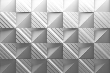 White pattern with striped squares and folded basic shapes with paper effect.