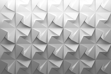 Beautiful creative white gray pattern with flower like twisted rotated geometric folds shapes.
