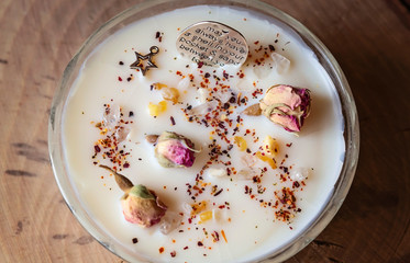 Natural soy wax decorative candle in vintage glass