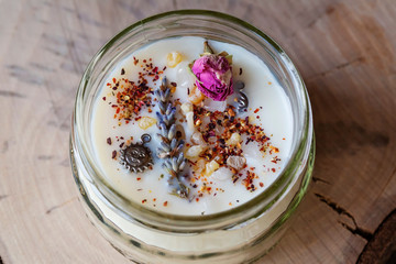 Natural soy wax decorative candle in vintage glass