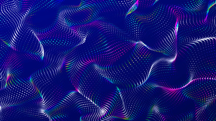 Digital technology background. Futuristic dots wave. Colored music surface. 3d rendering.