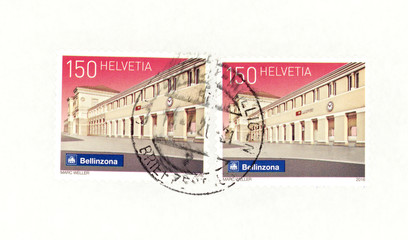Briefmarke stamp Helvetia Schweiz Swiss gestempelt used frankiert 15ß Bellinzona Bahnhof station...
