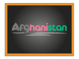 Afghanistan country name and flag color chalk lettering on chalkboard
