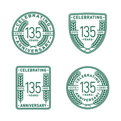 135 years anniversary celebration logotype. One hundred thirty fifth anniversary logo collection. Set of anniversary design template. Vector and illustration.