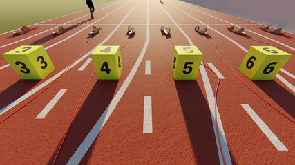 Woman running on athletic track 