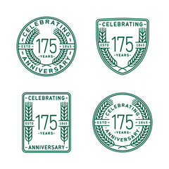 175 years anniversary celebration logotype. One hundred seventy fifth anniversary logo collection. Set of anniversary design template. Vector and illustration.