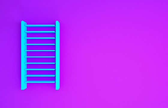 Blue Wooden staircase icon isolated on purple background. Minimalism concept. 3d illustration 3D render