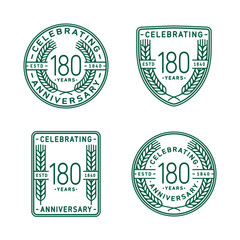 180 years anniversary celebration logotype. One hundred eightieth anniversary logo collection. Set of anniversary design template. Vector and illustration.