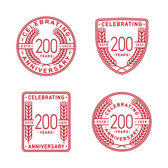 200 years anniversary celebration logotype. Two hundredth anniversary logo collection. Set of anniversary design template. Vector and illustration.