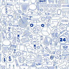 Business and management background. Pattern with finance icons. Conceptual illustration of projects organization, risk, development. Team working, budget planning.