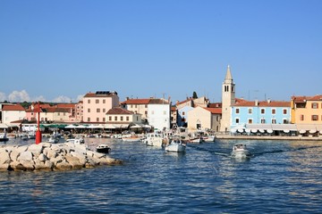 view on Fazana and its harbor , Croatia