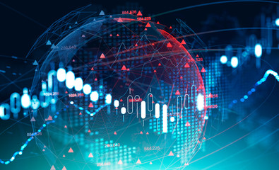 Digital graph and planet hologram, trading