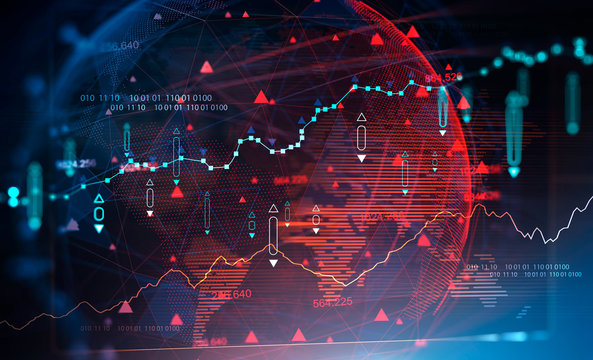 Digital diagram and planet hologram. Fintech