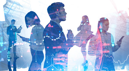 Business team in city, digital graph