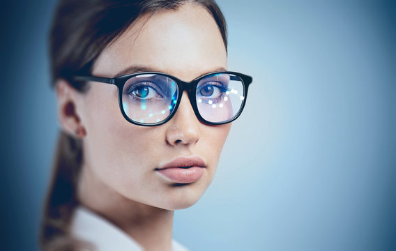 Beautiful Young Woman In AR Glasses