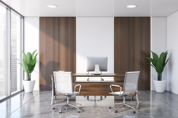White and wooden executive office interior