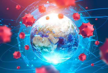 Coronavirus concept, virus cells and planet