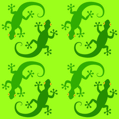 Seamless pattern with green stilyzed gecko lizards on light green background