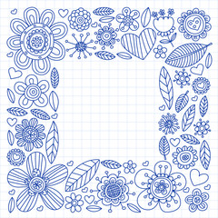 Flowers March 8. Doodle pattern. Vector icons for women.